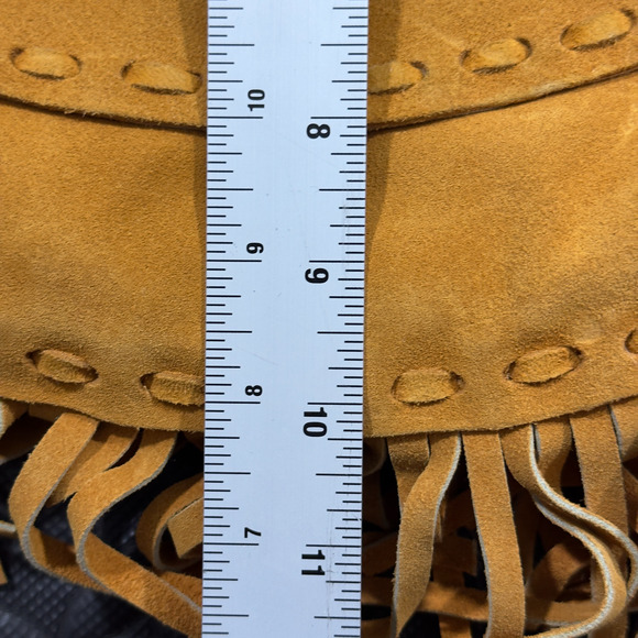 Telfer Women's Mustard Suede Fringe Zipper Pocket Boho Snap Crossbody Handbag - Picture 7 of 8